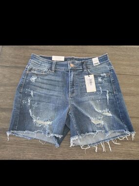 Judy Blue Shorts Womens Size XL Blue Denim Cutoff Beach Splash Distressed